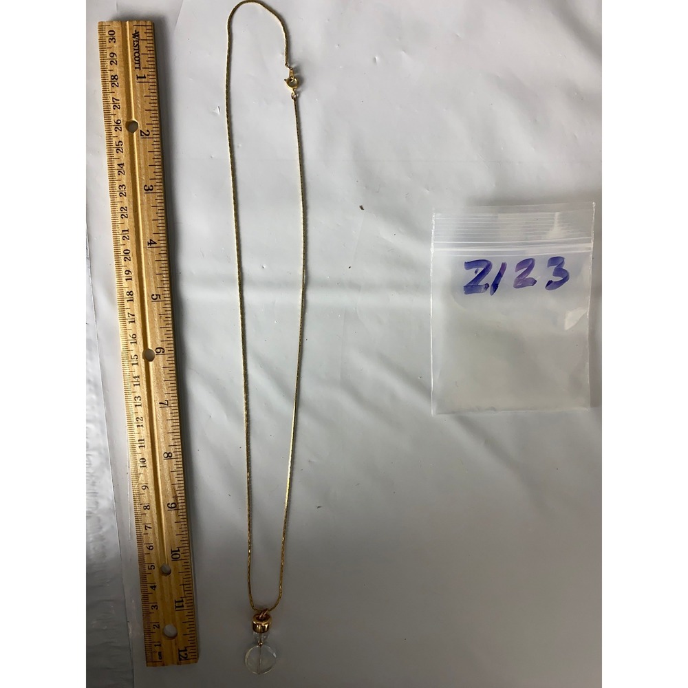 Gold Tone Snake Chain Necklace Clear Glass Orb Round Pendant Minimalist 22 Inch